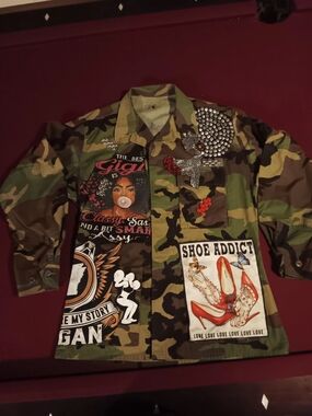 (OBO) Camouflage Patchwork Women's Military-Style Jacket - Green Camo